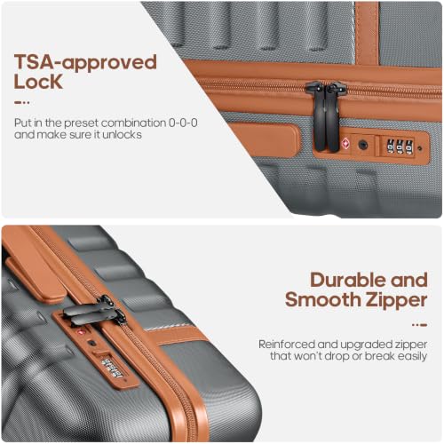 UKEIN Luggage Sets 3 Piece, Carry On Luggage 20In With Spinner Wheels,PC Hardside Suitcase Set with TSA Lock,Durable Carry On Suitcase With Travel Backpack for Men (Grey, 3 piece set (20inch)) - color: Grey, size: 3 piece set (20inch)