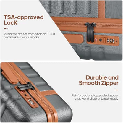 UKEIN Luggage Sets 3 Piece, Carry On Luggage 20In With Spinner Wheels,PC Hardside Suitcase Set with TSA Lock,Durable Carry On Suitcase With Travel Backpack for Men (Grey, 3 piece set (20inch)) - color: Grey, size: 3 piece set (20inch)