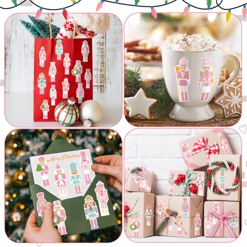 CNhoqc Christmas Nutcracker Sticker Rolls, 1000Pcs Pink Nutcracher Stickers | Self Adhesive, Waterproof Vinyl, Water Bottles Laptop, Christmas Birthday Party Favor, Stocking Stuffers, Greeting Card Makin - style: Christmas Nutcracker