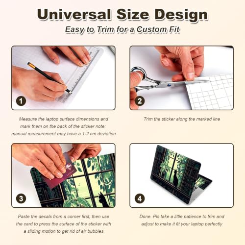 Universal Laptop Skin Sticker Decal 11-15.6 Inches, Cat Green Plants | Reusable Vinyl Sticker for 12.1 13 13.3 14 15.4 Inches Notebook PC, Scratch Resistant Waterproof, Easy to Trim & Apply - color: Cat Green Plants