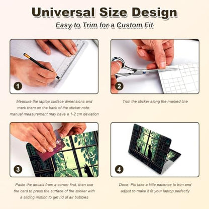 Universal Laptop Skin Sticker Decal 11-15.6 Inches, Cat Green Plants | Reusable Vinyl Sticker for 12.1 13 13.3 14 15.4 Inches Notebook PC, Scratch Resistant Waterproof, Easy to Trim & Apply - color: Cat Green Plants