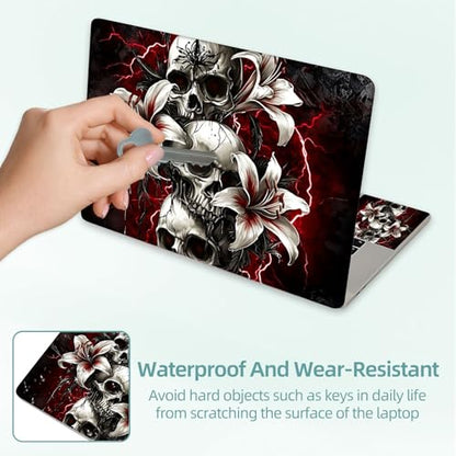 Universal Laptop Skin Decal, 3-Piece Vinyl Protector for 12 13 14 15.6" Notebook, Waterproof Anti-Scratch, Easy Trim & Bubble-Free Finish, Skulls with White Lilies Red Lightning - color: Skulls with White Lilies Red Lightning
