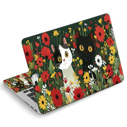 Universal Laptop Skin Sticker Decal, Compatible with MacBook HP Dell Lenovo 12"-15.6", Reusable Vinyl Notebook Cover 3PCS Set, High-Recognition Film-Cut Cat with Florals - color: Cut Cat with Florals