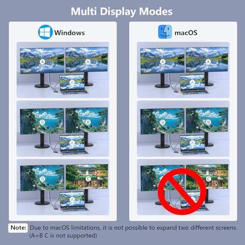 USB C to Dual HDMI Adapter for 2 Monitors, 4-in-1 HDMI Splitter for Dual Monitors Extended Display Support SST/MST with USB3.0/100W PD, USB C Docking Station Double Monitor for MacBook/Dell/HP Laptop