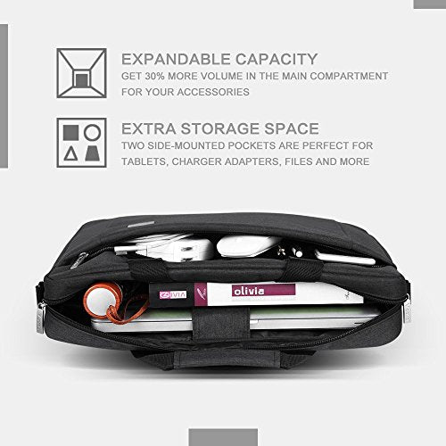 Voova 17.3-17 Inch Laptop Bag, Computer Bag, MacBook Bag, Black | Expandable splash-proof 17.3-inch laptop messenger bag with removable strap; fits MacBook, HP, Dell, Lenovo and Asus - color: Black, size: 17-17.3 Inch
