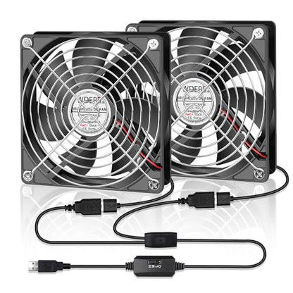 120mm Computer Case 5V USB Powered Fan, Small Silent Flat Cooler with Speed Controller for Receiver/Router/Electronic Equipment（2-in-1 Pack） - style: 2 in 1-12025-USB