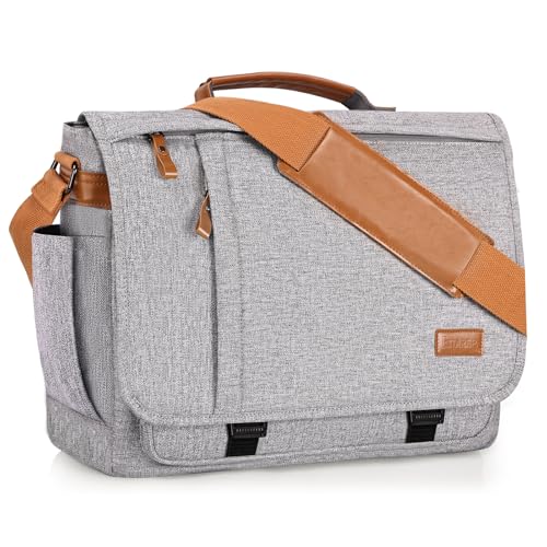ESTARER Messenger Bag 17-17.3 Inch, Men's Computer Bag Water-resistant Canvas, Laptop Shoulder Bag for Travel Work College, Light Grey - color: 17-17.3" Buckle-light Grey