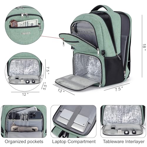 Insulated Lunch Backpack Fit 17" Laptop with Cooler Compartment | 2 In 1 Work Backpack with Lunch Box, Lunch Compartment, Water-Resistant, Lightweight, College Couputer Bag, Men & Women - color: Green