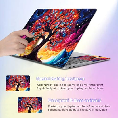 Universal Laptop Skin Sticker Decal, Compatible with MacBook HP Dell Lenovo 12"-15.6", Reusable Vinyl Notebook Cover 3PCS Set, High-Recognition Film-Sparking Clolorful Tree - color: Sparking Clolorful Tree