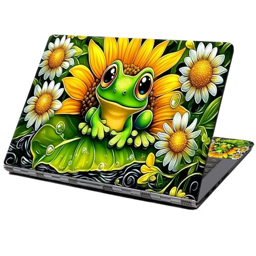 Laptop Skin Sticker Decal 12" 13" 13.3" 14" 15" 15.6",Waterproof Scratch Resistant Vinyl,Reusable Easy to Apply,for MacBook HP Dell Notebooks Netbooks Laptop,2 Wrist Pads,Cute Frog Floral - color: Cute Frog Floral