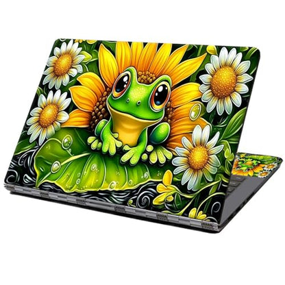 Laptop Skin Sticker Decal 12" 13" 13.3" 14" 15" 15.6",Waterproof Scratch Resistant Vinyl,Reusable Easy to Apply,for MacBook HP Dell Notebooks Netbooks Laptop,2 Wrist Pads,Cute Frog Floral - color: Cute Frog Floral