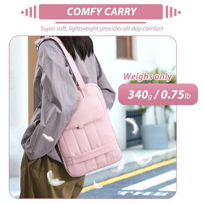 15.6 Inch Puffy Laptop Sleeve with Handle, Vertical Quilted Laptop Shoulder Bag with Luggage Strap, Compatible with 14-Inch Laptops, MacBook Pro/Air/Neo M5/M4/M3, for Women Travel Work (Pink) - color: Pink