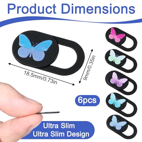 6 Pcs Webcam Cover Slide Butterfly Design Ultra-Thin Laptop Camera Cover 0.73''x0.35'' Slide Web Cam Privacy Blocker for Laptop Desktop Computer Smartphone Tablet to Protect Your Privacy and Security