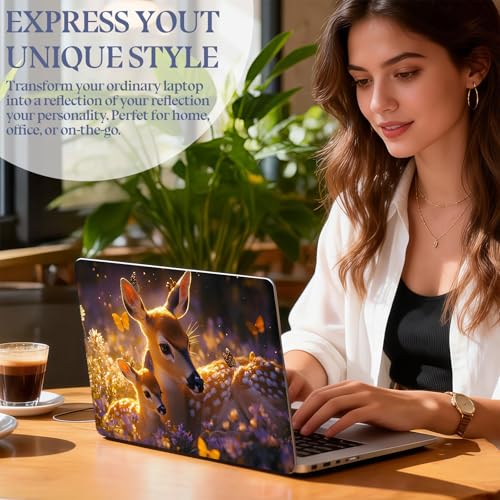 Universal Laptop Skin Sticker Decal,15.6 Inch Laptop Vinyl Cover for 13" 14" 15.6" Laptop,Scratch-Resistant Waterproof Protector Wrap,Reusable with Wrist Pads,Butterfly Deer Family - color: Butterfly Deer Family