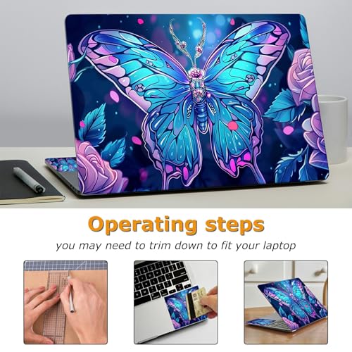Universal Laptop Skin Sticker with 2 Wrist Pad Decals, 3-Piece Removable Vinyl Laptop Cover, Art Butterfly Waterproof Anti-Scratch, Easy-Trim Fit for 13.3" 14" 15.6" Laptops - color: Art Butterfly