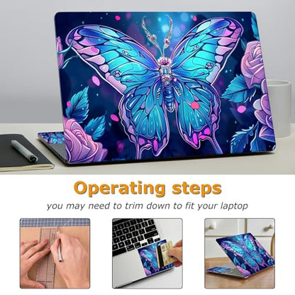 Universal Laptop Skin Sticker with 2 Wrist Pad Decals, 3-Piece Removable Vinyl Laptop Cover, Art Butterfly Waterproof Anti-Scratch, Easy-Trim Fit for 13.3" 14" 15.6" Laptops - color: Art Butterfly