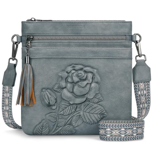 Vegan Leather Purses for Women, Daily Travel Crossbody Bags | Small Multi-Pocket Shoulder Bag with Adjustable Boho Wide Strap - color: Blue