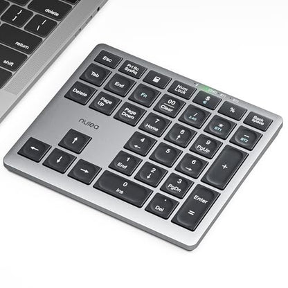 Nulea Wireless Number Pad Bluetooth 5.0 & 2.4G Portable Numeric Keyboard, USB-C Rechargeable, 34-Keys Bluetooth Keyboard for Data Entry, Compatible for Laptop, Mac, iMac, Tablet, PC Desktop | 34 Key Numeric Keypad with USB-C Charging, Portable Slim Design