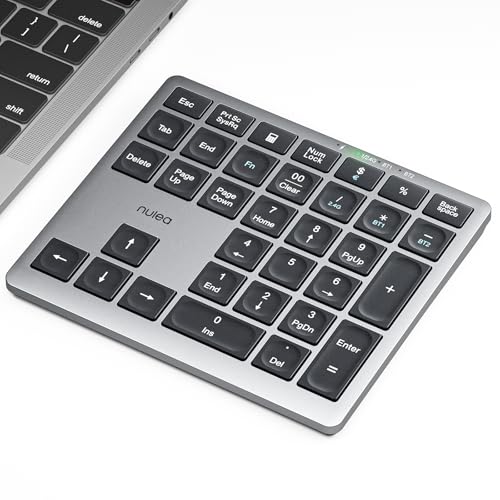 Nulea Wireless Number Pad Bluetooth 5.0 & 2.4G Portable Numeric Keyboard, USB-C Rechargeable, 34-Keys Bluetooth Keyboard for Data Entry, Compatible for Laptop, Mac, iMac, Tablet, PC Desktop | 34 Key Numeric Keypad with USB-C Charging, Portable Slim Design