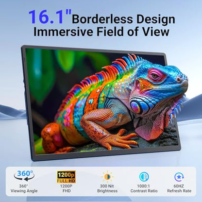Ygretyrjh 16" Laptop Screen Extender, 1080P FHD Dual Portable Monitor for Laptop with Speaker, Plug & Play Travel Monitor for 13-17" Laptops, Second Screen Compatible with Wins/Mac/Chrome/Android - size: 16" Single Screen