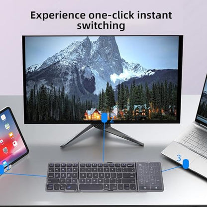 Foldable Bluetooth Keyboard with Touchpad and Number Pad, 3 Devices, Bluetooth 5.1, Rechargeable Full Size Ultra Slim Keyboards for Phone, Tablet, Laptop (Gray) - color: Gray