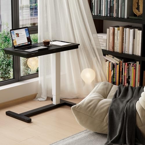 Solid Wood Overbed Bedside Table with Wheels,Tilt Top Hospital Bed Table Adjustable Over the Bed,Rolling Bed Desk for Hospital and Home Use (Black) - color: Black