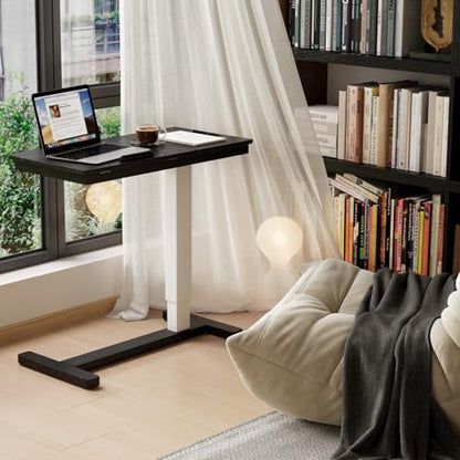 Solid Wood Overbed Bedside Table with Wheels,Tilt Top Hospital Bed Table Adjustable Over the Bed,Rolling Bed Desk for Hospital and Home Use (Black) - color: Black