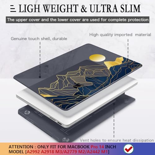 CISSOOK Compatible with MacBook Pro 14 inch Case 2026-2021 M5 M4 M3 M2 M1 | A3434 A3427 A3426 A3112 A3185 A3401 A2918 A2992, 5in1 Kit Hard Shell Case, Scratch Resistant, Mountain &Raised Sun - color: 14inch-Mountain & Raised Sun