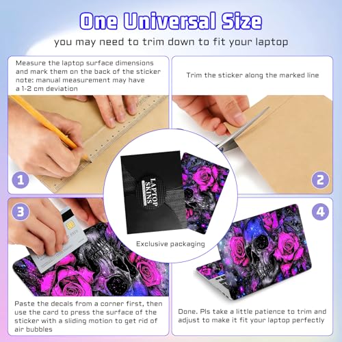 Universal Laptop Skin Sticker Decal, Compatible with MacBook HP Dell Lenovo 12"-15.6", Reusable Vinyl Notebook Cover 3PCS Set, High-Recognition Film-Skull Purplish red Flowers - color: skull purplish red Flowers