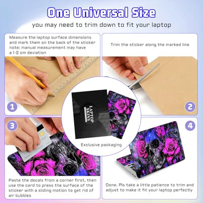 Universal Laptop Skin Sticker Decal, Compatible with MacBook HP Dell Lenovo 12"-15.6", Reusable Vinyl Notebook Cover 3PCS Set, High-Recognition Film-Skull Purplish red Flowers - color: skull purplish red Flowers