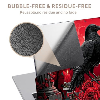 Universal Laptop Skin Sticker for 12/13/14/15.6 Inch Laptops, Reusable Vinyl Laptop Decal Cover, Waterproof Scratch Resistant Notebook Skin with 2 Wrist Pads,Black Raven Perched - color: Black Raven Perched