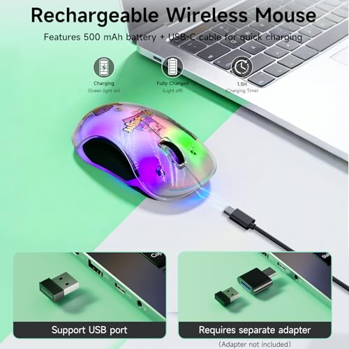 memzuoix 2.4G LED Wireless Mouse, Rechargeable Ergonomic Mouse with Detachable Cover, 1200 DPI Portable Optical Computer Mouse with USB Receiver for Laptop/PC/Desktop/MacBook, 5 Buttons-with Stickers - color: Black and white