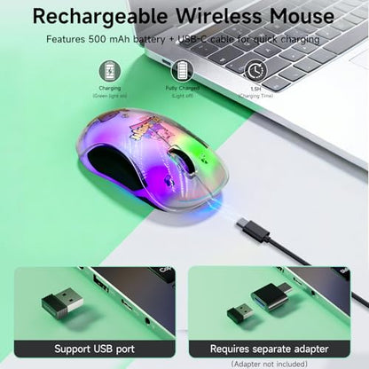 memzuoix 2.4G LED Wireless Mouse, Rechargeable Ergonomic Mouse with Detachable Cover, 1200 DPI Portable Optical Computer Mouse with USB Receiver for Laptop/PC/Desktop/MacBook, 5 Buttons-with Stickers - color: Black and white