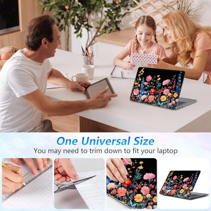 Universal Laptop Skin Sticker Decal with 2 Wrist Pad Skins, Waterproof Scratch Vinyl Cover for 11–15.6 Inch MacBook, HP, Dell, Lenovo, Cutable & Reusable,Dark Wildflower Meadow - color: Dark Wildflower Meadow