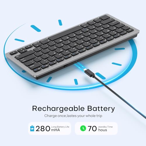 OMOTON Upgraded Rechargeable Bluetooth Keyboard for iPad, with Adjustable Stand Holder and 2 Key Stickers, Compact Portable Wireless Keyboard for iPad 11th A16, 10th, Pro, Air, Mini, Grey - color: Grey