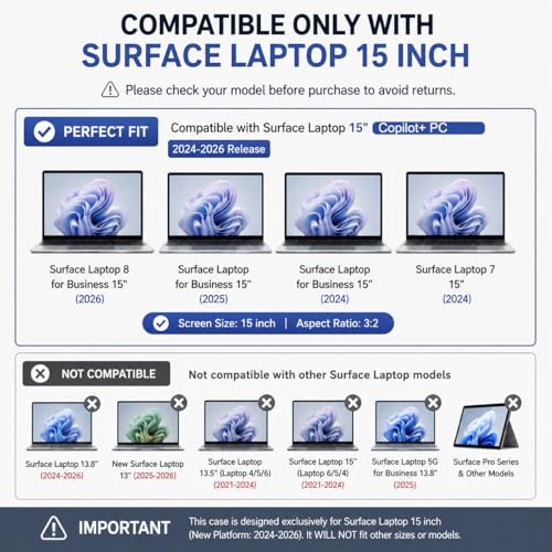 Batianda AstroGrid Case for Microsoft Surface Laptop 15 inch, Moon in Sky | Fits Surface Laptop for Business 8th Edition 2026 & Surface Laptop 7 2024, 4-in-1 Accessories Bundle, Slim Durable Hard Shell - color: Moon in Sky