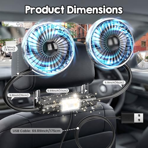 Car Fans for Backseat for Kids, Car Backseat Headrest Fan for Car (No Battery)