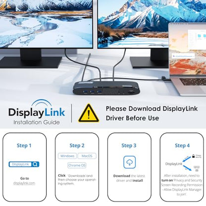 WAVLINK Docking Station, DisplayLink Dock with 3 Monitor for Mac & Windows, 13-in-1 with 100W Charging, 3 HDMI, 5 USB Ports, Ethernet, SD/TF, Audio