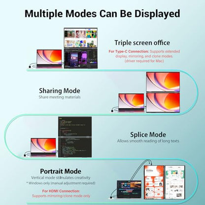 InnoView Portable Dual Monitor 15.6" 1920x1080 Dual Stacked Foldable Monitor | 315° Screen Adjustment | USB-C/HDMI Second Monitor for Laptop, Mac, Windows - size: 15.6 inches