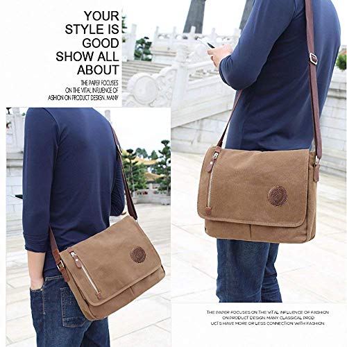 Unisex Messenger Bag Casual Canvas Bag Shoulder Sling Bag Satchel Messenger Bag for Men Work Office 13 inch Laptop Bag (Medium-Coffee) - color: Coffee