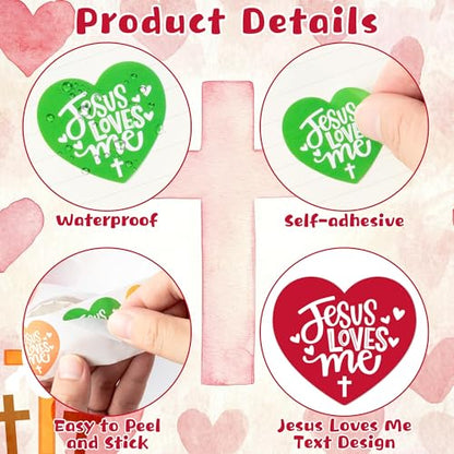 CNhoqc Easter Jesus Sticker Rolls - 1000Pcs Jesus Loves Me Heart Self-Adhesive Sticker Junk Journal Water Bottle Laptop Vinyl Easter Basket Stuffers Birthday Party Church Event Scrapbooking Supplies - style: Jesus Loves Me（Heart-Shape）