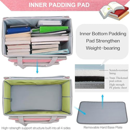 Rolling Teacher Bag With Wheels, Tote Organizer With Detachable Trolley - color: Pink
