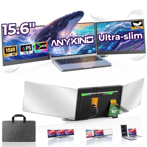 15.6" Laptop Screen Extender, Dual 1080P FHD IPS Portable Monitor for 13-17.3" Laptops, Plug and Play Triple Screen with USB-C HDMI, 300 Nits, 100% sRGB, Built-in Speakers for Work, Travel, Gaming - color: Silver