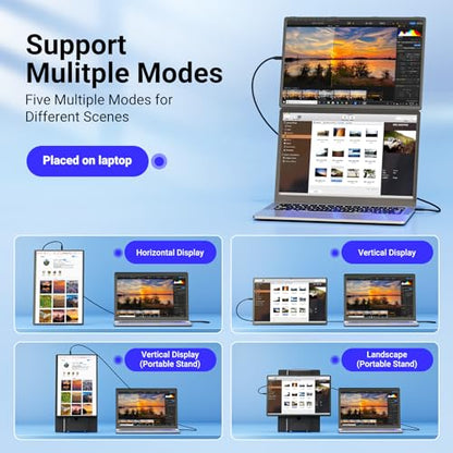 Ygretyrjh 16" Laptop Screen Extender, 1080P FHD Dual Portable Monitor for Laptop with Speaker, Plug & Play Travel Monitor for 13-17" Laptops, Second Screen Compatible with Wins/Mac/Chrome/Android - size: 16" Single Screen