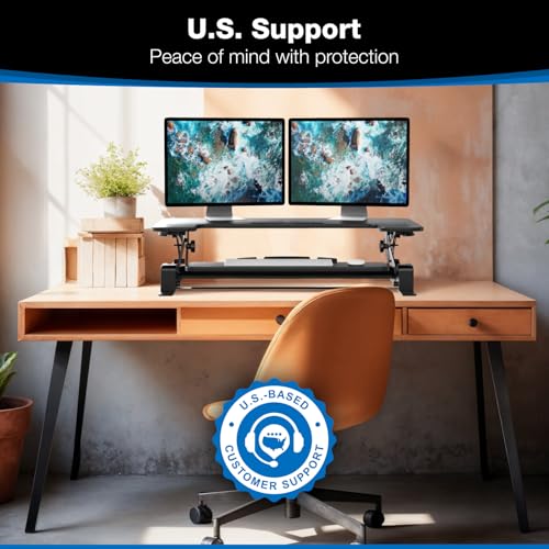 Mount-It! Standing Desk Converter - Height Adjustable Stand Up Riser with Manual Lift, 36.5" x 22" Desktop, Stand up Convertor in Black, Fits Dual Monitors, Laptop and Keyboard Mouse Tray - size: 36" Width