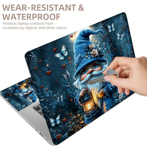Universal Laptop Skin Sticker for 12/13/14/15.6 Inch Laptops, Reusable Vinyl Laptop Decal Protective Cover, Waterproof Scratch Resistant Notebook Skin with 2 Wrist Pads,Blue Gnome Butterfly - color: Blue Gnome Butterfly