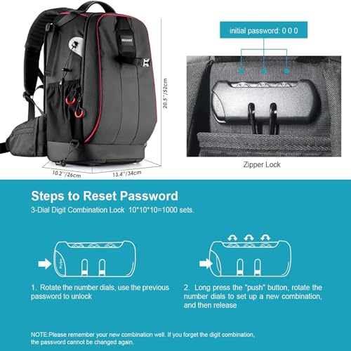 Neewer Pro Camera Case Waterproof Shockproof Adjustable Padded Camera Backpack Bag with Anti-theft Combination Lock for DSLR,DJI Phantom 1 2 3 Professional Drone Tripods Flash Lens and Other Accessory - style: Nw-xjb-d2330-r