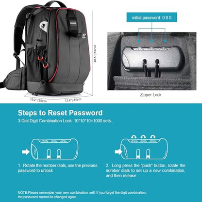Neewer Pro Camera Case Waterproof Shockproof Adjustable Padded Camera Backpack Bag with Anti-theft Combination Lock for DSLR,DJI Phantom 1 2 3 Professional Drone Tripods Flash Lens and Other Accessory - style: Nw-xjb-d2330-r