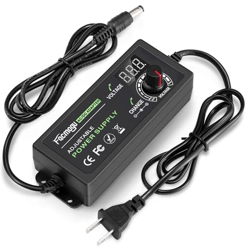 Facmogu 9V-24V 3A 72W Adjustable Power Adapter with LED Display, Multi-Voltage 100V-240V AC to DC 9V 12V 15V 16V 18V 19V 20V Universal AC/DC Variable Power Supply, Various Voltage AC to DC Converter - size: 9-24V 3A