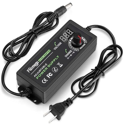 Facmogu 9V-24V 3A 72W Adjustable Power Adapter with LED Display, Multi-Voltage 100V-240V AC to DC 9V 12V 15V 16V 18V 19V 20V Universal AC/DC Variable Power Supply, Various Voltage AC to DC Converter - size: 9-24V 3A